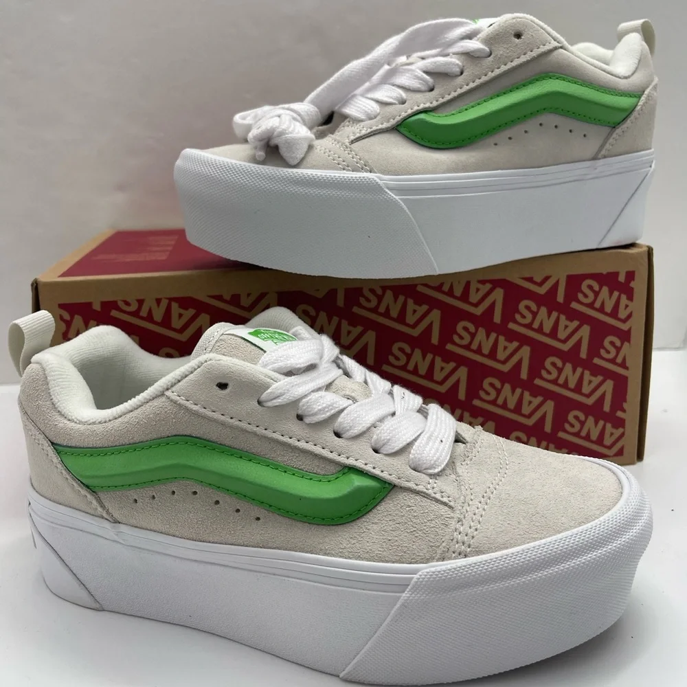 Vans Women's Cream and Lime Platform Sneakers